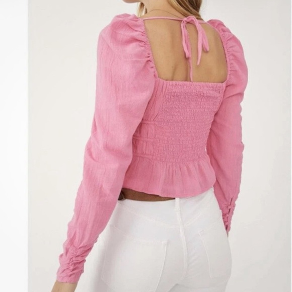 Free People Vibrant Pink Long Sleeve Crop Top - Picture 3 of 9